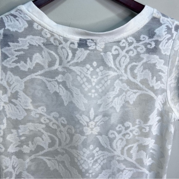 Selected Femme White Foral Sheer Scoop Neck Tshirt Size 36 - Picture 4 of 10